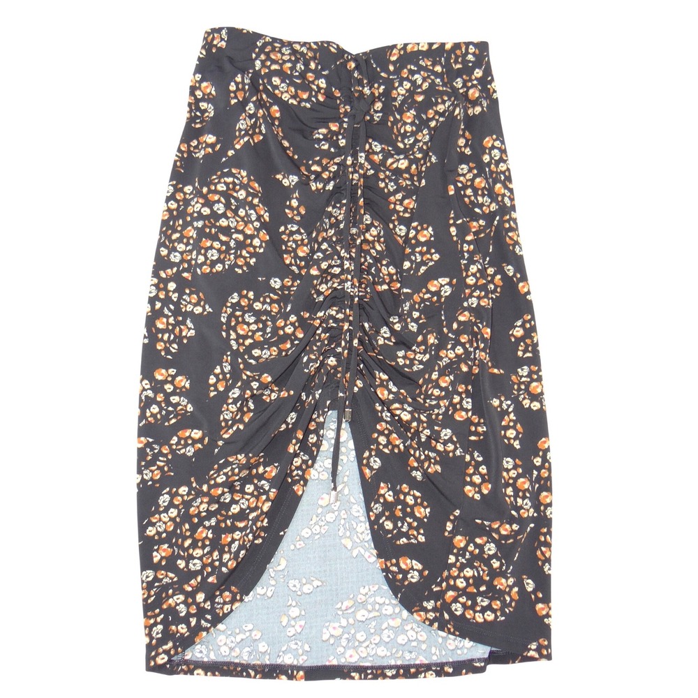 White House Black Market Ruched Floral Leopard‎ Midi Skirt Black XS